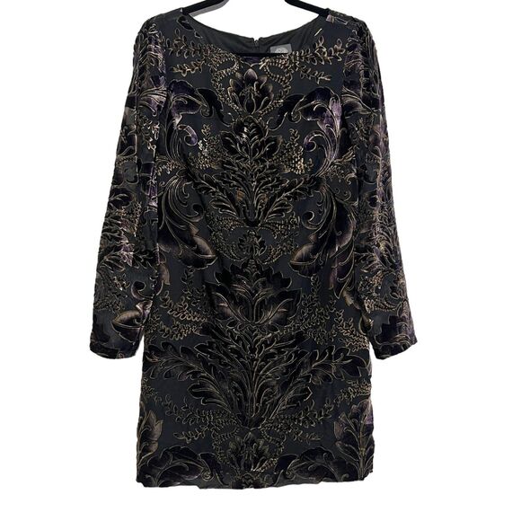 Vince Camuto Womens Velvet Burnout Dress Size 8 Black Purple Goth Vamp Holiday - Picture 1 of 8